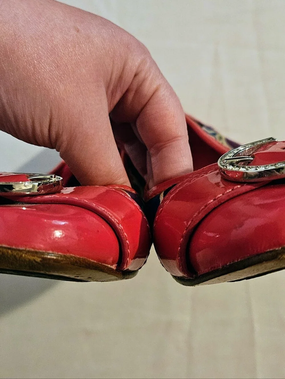 Coach Poppy Remmi Ballet Flats Pink Patent Rhinestone Buckle Size 7.5B Y2K